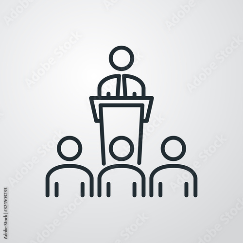 Icono plano lineal conferencia en fondo gris
