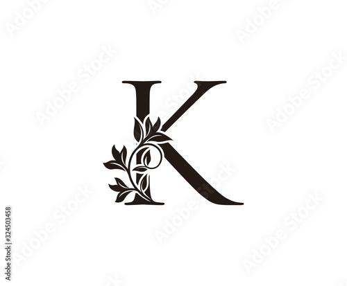 Elegant letter K. Graceful royal style. Calligraphic beautiful logo. Vintage drawn emblem for book design, brand name, business card, Restaurant, Boutique, Hotel. 