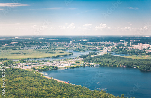 Beautiful summer panoramic landscape. Bird s-eye view of picturesque bay