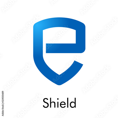 Logotipo con letra E como escudo en color azul