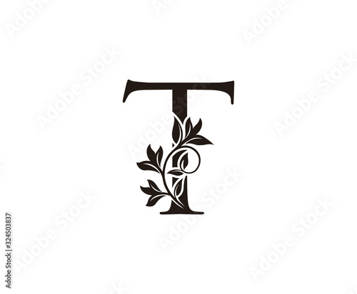 Elegant letter T. Graceful royal style. Calligraphic beautiful logo. Vintage drawn emblem for book design, brand name, business card, Restaurant, Boutique, Hotel. 