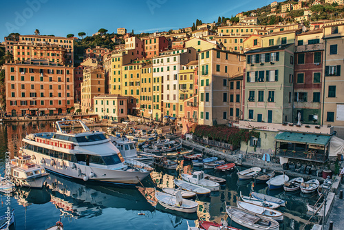 Fototapeta Naklejka Na Ścianę i Meble -  Sunset in Camogli town, Italy.