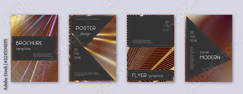 Black brochure design template set. Gold abstract 