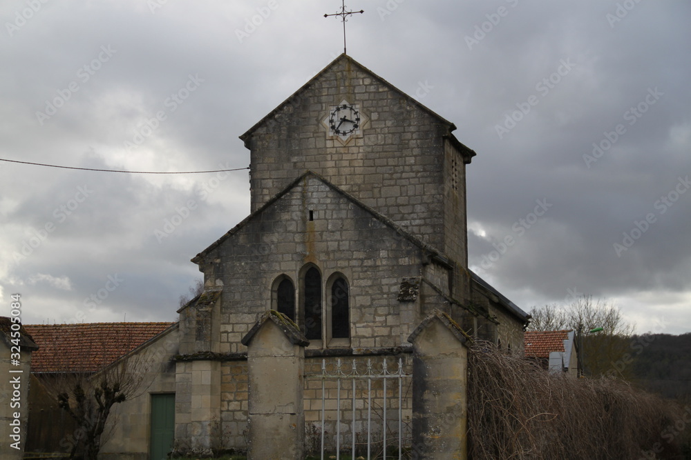Traditional christian church clock tower