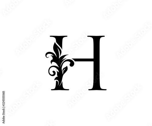 Classic Elegant letter H. Graceful royal style. Calligraphic beautiful logo. Vintage drawn emblem for book design, brand name, business card, Restaurant, Boutique, Hotel. 