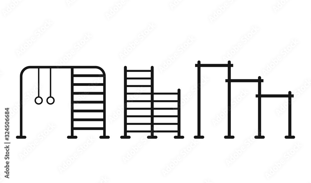 Horizontal bars. Street workout place. Element and equipment for urban outdoor training. Sport background icon in flat style. EPS10 top view. Horizontal bars. Street workout place. Element and equipment for urban outdoor training. Sport background icon in flat style. EPS10 top view.