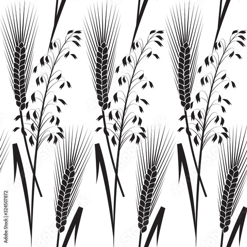 black and white seamless pattern of wheat ears and oats. vector illustration. EPS 10.