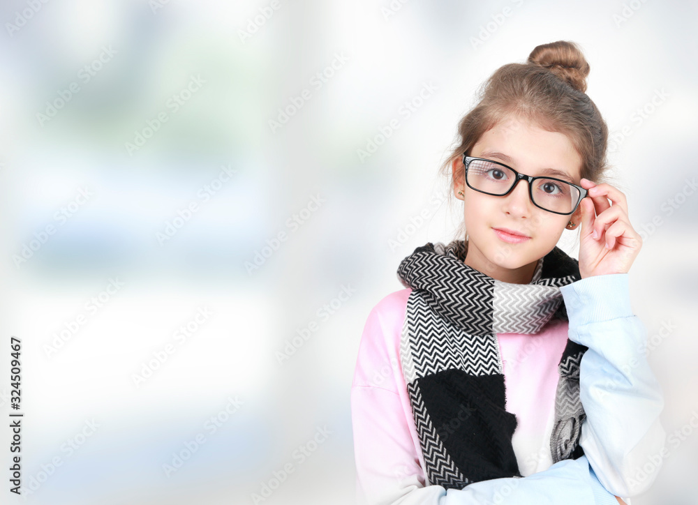 Teen age child girl in glasses portrait empty copy space,schoolgirl,education. Teen age child girl in glasses portrait empty copy space,schoolgirl,education.