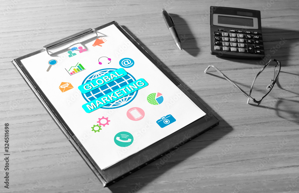 Global marketing concept on a desk Global marketing concept on a desk