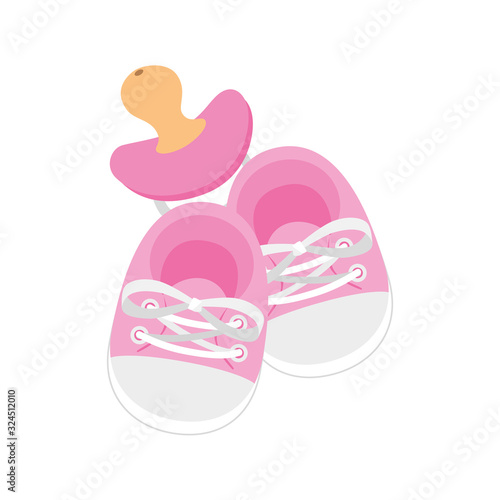 cute shoes baby with pacifier isolated icon vector illustration design