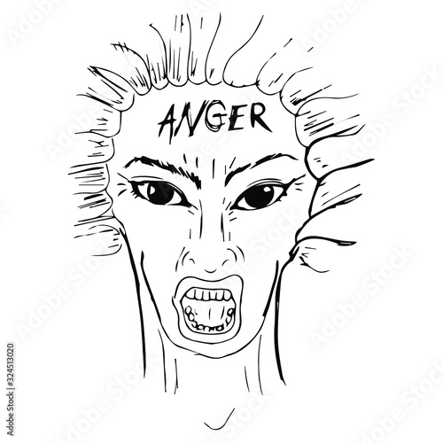 The face of a man who screams and gets angry. Human emotions, anger and irritation, rage.