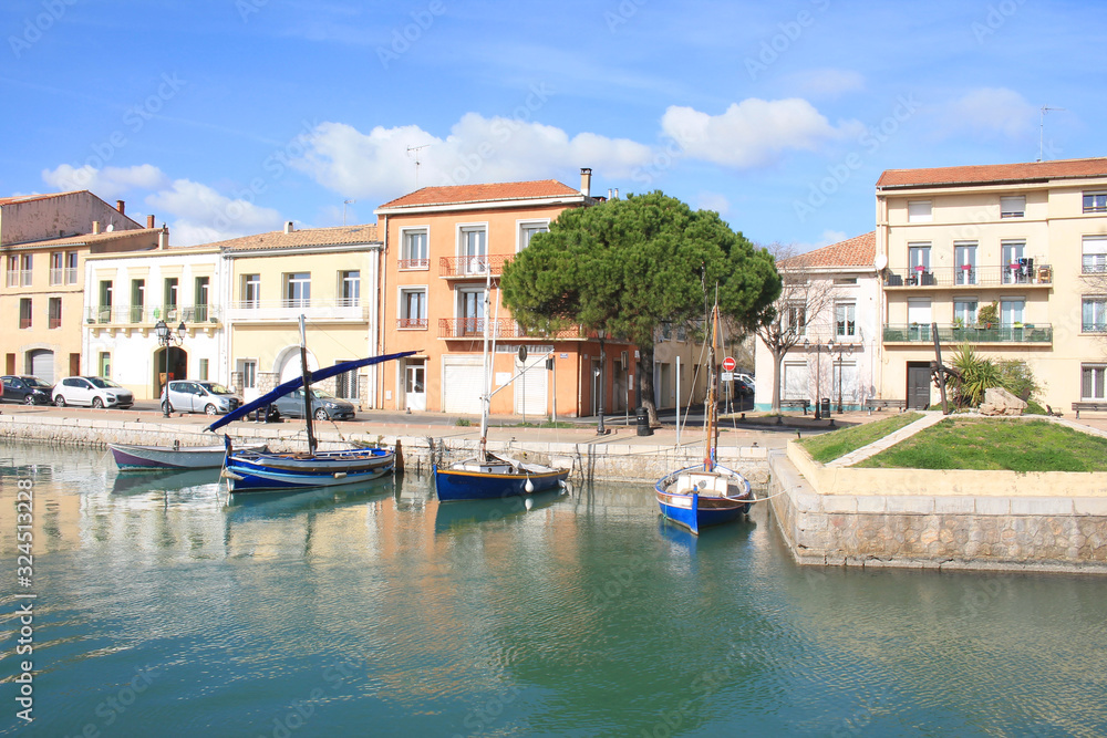 Traditional boats in Frontignan, a seaside resort in the Mediterranean sea, Herault, Occitanie, France