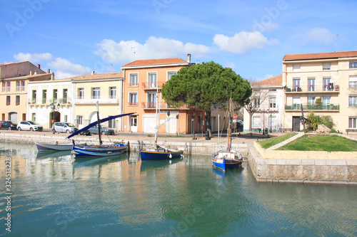 Traditional boats in Frontignan, a seaside resort in the Mediterranean sea, Herault, Occitanie, France