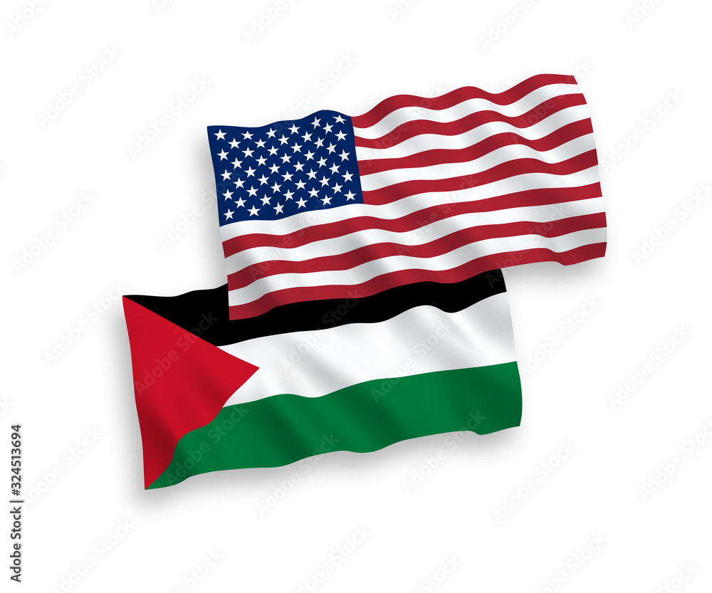Fototapeta premium Flags of Palestine and America on a white background