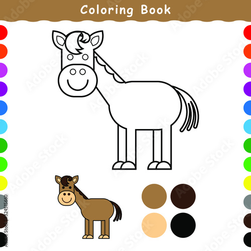 Coloring book for children. image Character of a cheerful and cute horse
