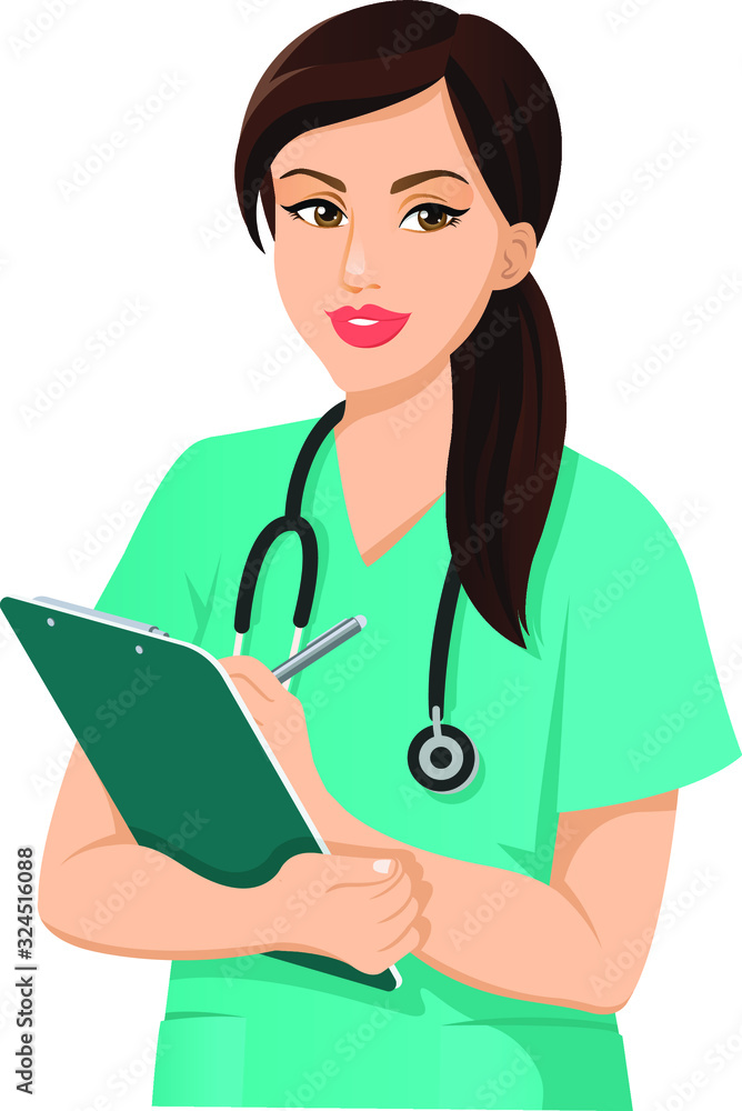 Nurse with Stethoscope and Medical Record