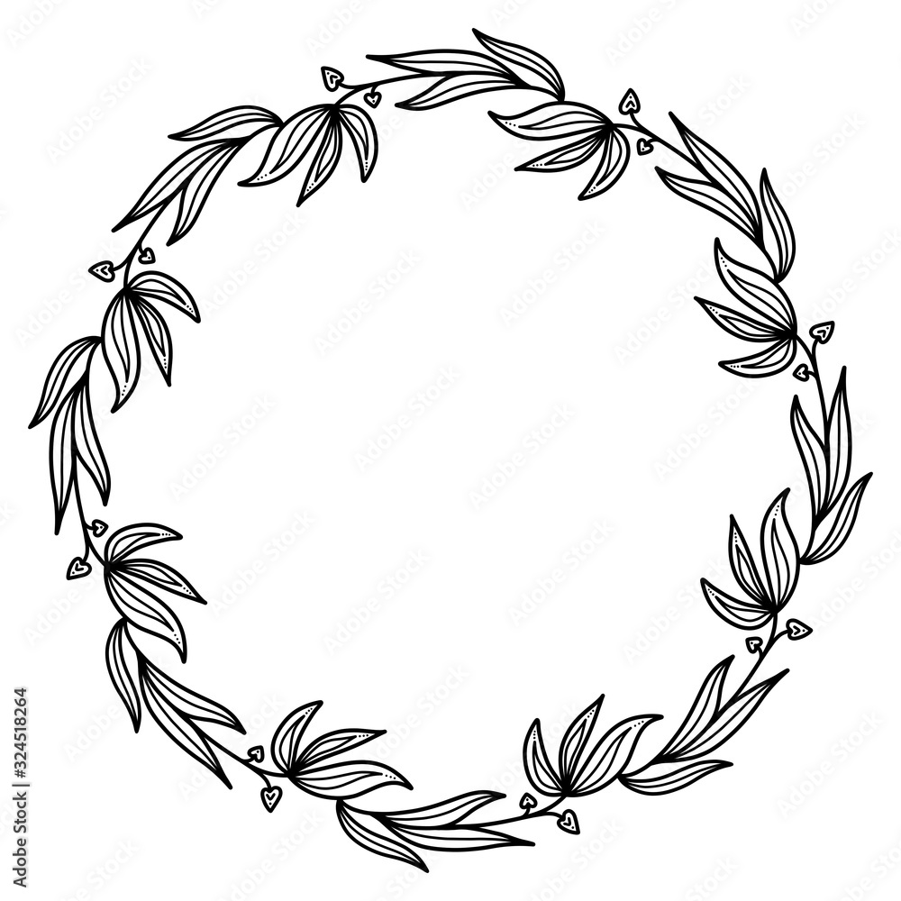 Beautiful delicate wreath of abstract flowers on a white background. Black and white wreath frame of flowers with place for text. Element for wedding invitations, greeting cards. Beautiful delicate wreath of abstract flowers on a white background. Black and white wreath frame of flowers with place for text. Element for wedding invitations, greeting cards.