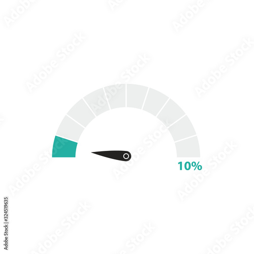 Loading speedometer 10 % icon flat style