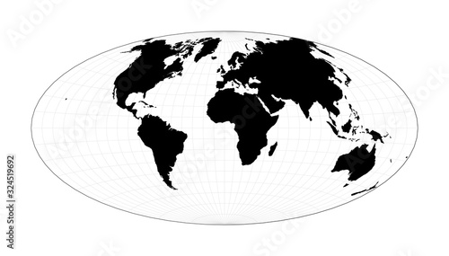 Abstract map of world. Aitoff projection. Plan world geographical map with graticlue lines. Vector illustration. © Eugene Ga