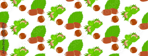 Cute hazelnut seamless pattern. Flat color design vector illustration.