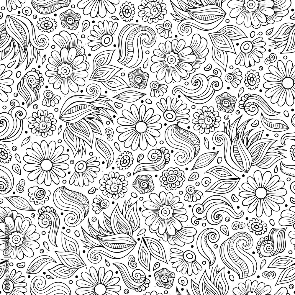 Cartoon cute hand drawn Spring seamless pattern.