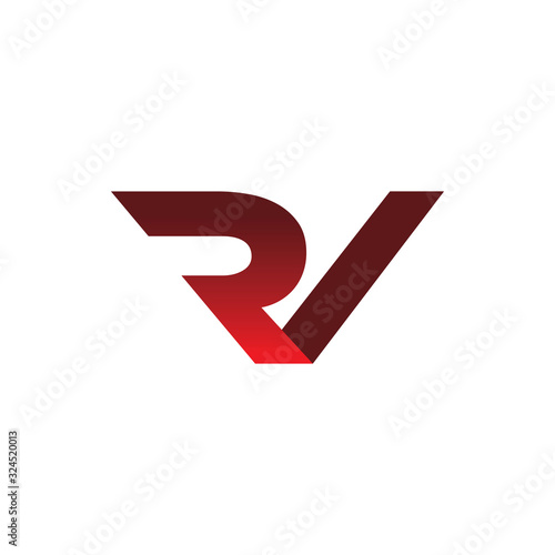 red font letter rv r v logo design