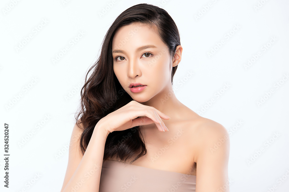 Portrait beautiful young asian woman clean fresh bare skin concept. Asian girl beauty face skincare and health wellness, Facial treatment, Perfect skin, Natural makeup, on white background,two Portrait beautiful young asian woman clean fresh bare skin concept. Asian girl beauty face skincare and health wellness, Facial treatment, Perfect skin, Natural makeup, on white background,two