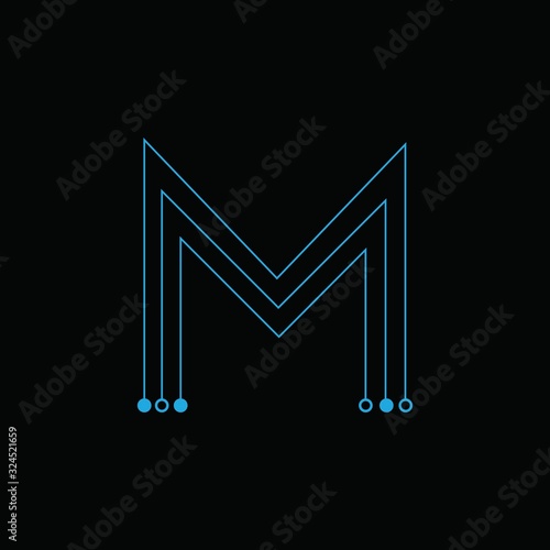 Letter M Logo Icon Design With Circuit Shape. Initial M luxury logo design with blue color for your business.