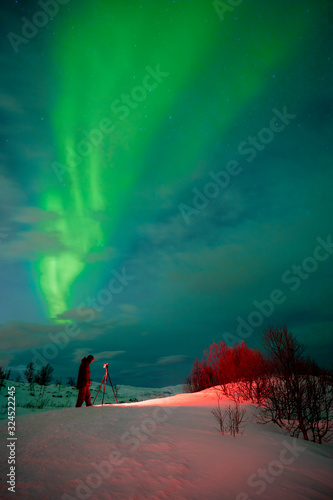 polar lights on Kvaloeya island near Tromsoe  northern Norway  landscapephotography