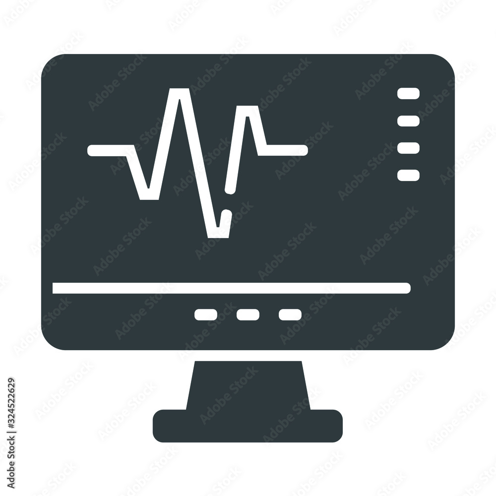 Computer monitor pulse icon on white background Computer monitor pulse icon on white background