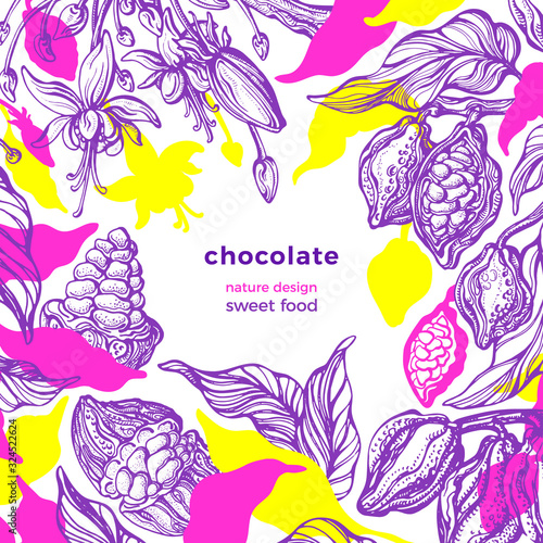 Cacao frame. Tropical template. Vector background