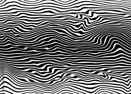 Black and white pattern of abstract swirling lines. Modern vector background