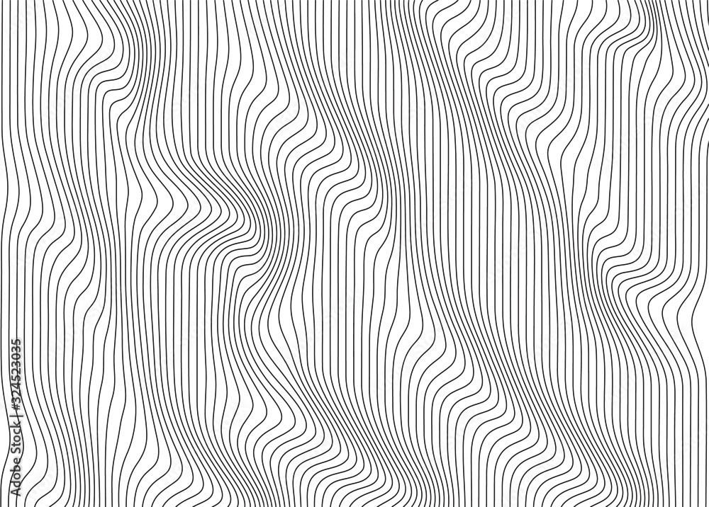 Modern background of black thin vertical curved lines on a white background. Vector illustration