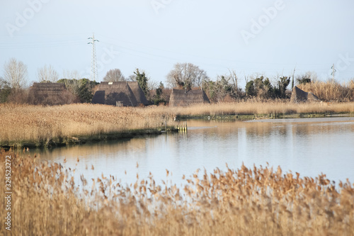 caorle, italy, 02/16/2020 , View of Caorle's lagoon, a famous touristic spot in the adriatic sea coast line.