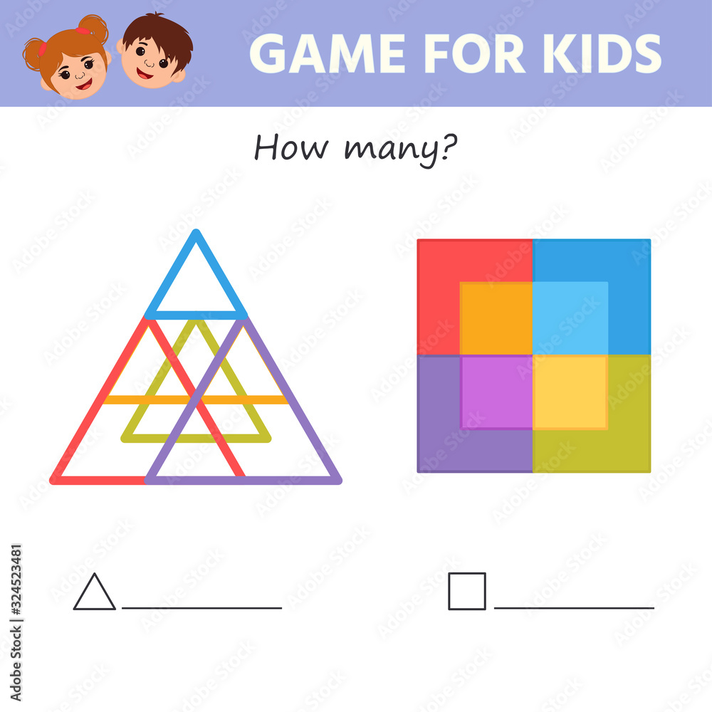 Education game for kids development of logic iq. How many triangles and
