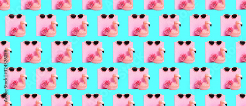 Wallpaper Mural Seamless fashion pattern.  Summer Sunglasses and flamingo. Use for t-shirt, greeting cards, wrapping paper, posters, fabric print. Torontodigital.ca