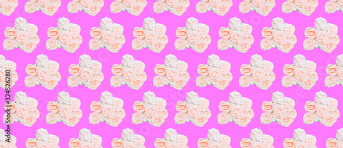 Seamless pattern. Angel and white roses. Use for t-shirt, greeting cards, wrapping paper, posters, fabric print.
