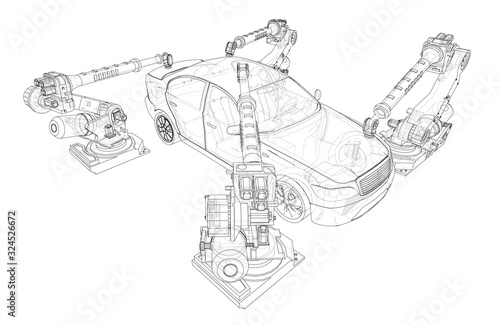 Assembly of motor vehicle. Vector