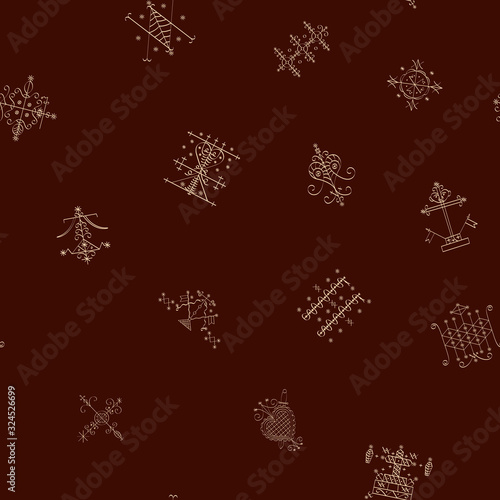Seamless pattern with veve voodoo symbols
