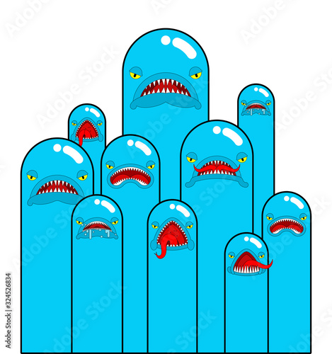 Angry worm set. Evil worms isolated. vector illustration