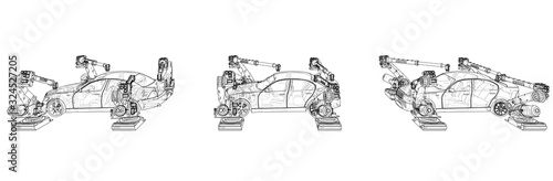 Assembly of motor vehicle. Vector