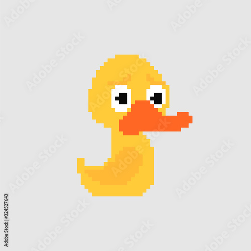 Rubber duck pixel art. Toy 8 bit. Pixelate vector illustration
