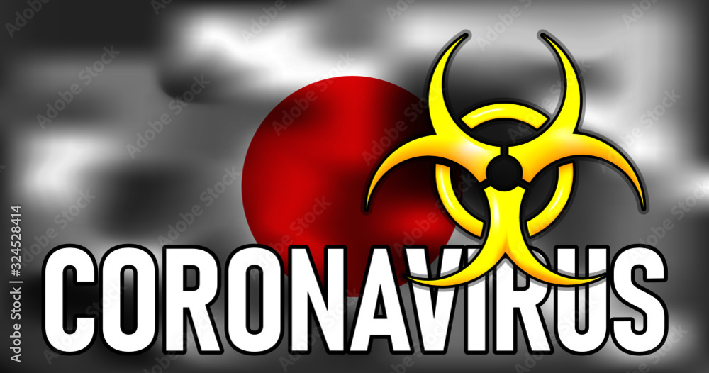 Stop coronavirus in Japan vector conceptual medical illustration biohazard sign on the flag background Stop coronavirus in Japan vector conceptual medical illustration biohazard sign on the flag background