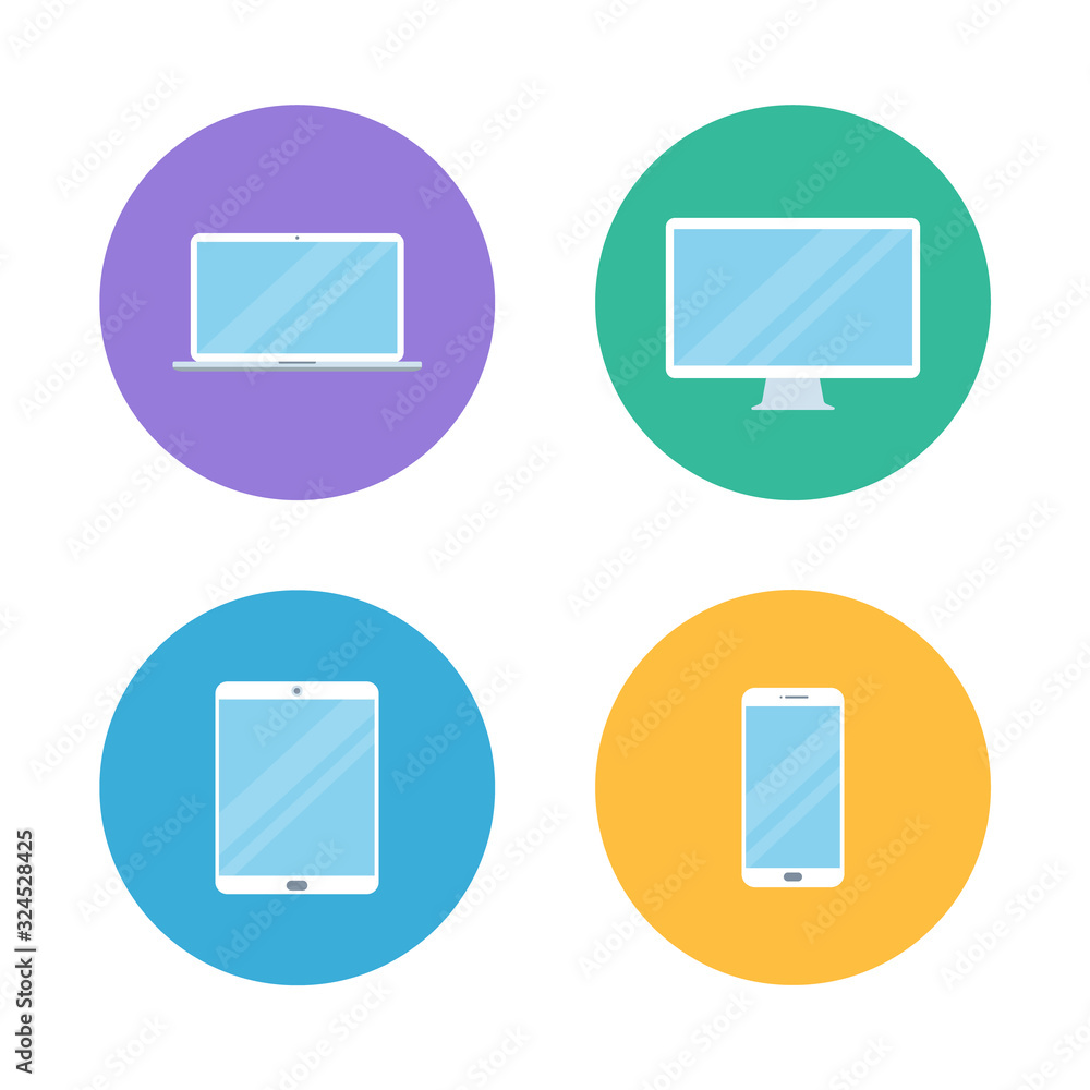 Modern flat device icons. Monitor, laptop, tablet and smartphone. Modern flat device icons. Monitor, laptop, tablet and smartphone.