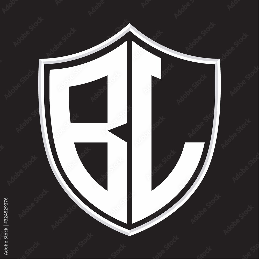 BL Logo monogram with shield shape isolated on outline design template BL Logo monogram with shield shape isolated on outline design template