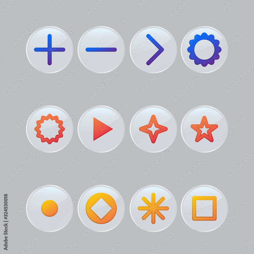 Glass bullet point markers, geometric circles with transparent glass background, vector illustration. Glass bullet point markers, geometric circles with transparent glass background, vector illustration.