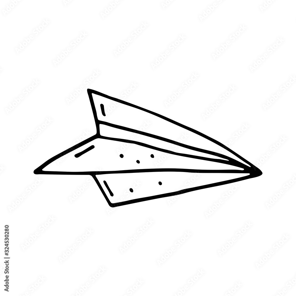 Fototapeta premium Paper airplane hand drawn vector illustration, sticker, icon, design element. Black monochrome design. Isolated on white background. Easy to change color. Chat, connection, mail symbol. 