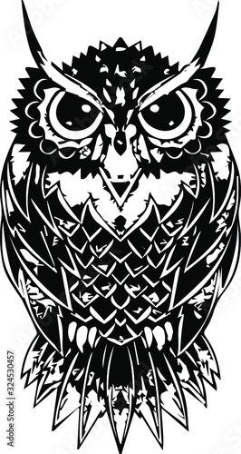 Wild owl. Graphic hand drawn illustration