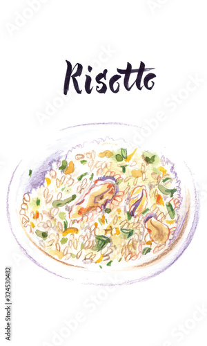 Illustration of plate of Italian food, risotto photo