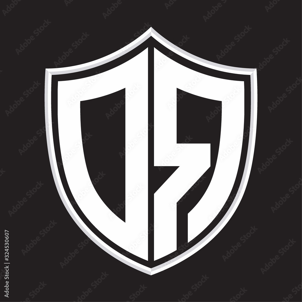 DR Logo monogram with shield shape isolated on outline design template